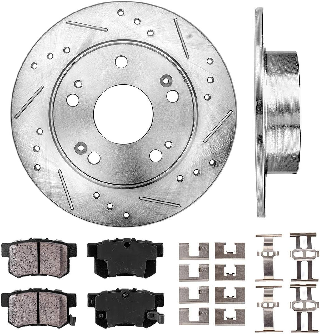 Rear 5 Lug Rotors + Ceramic Brake Pads + Clips A9391