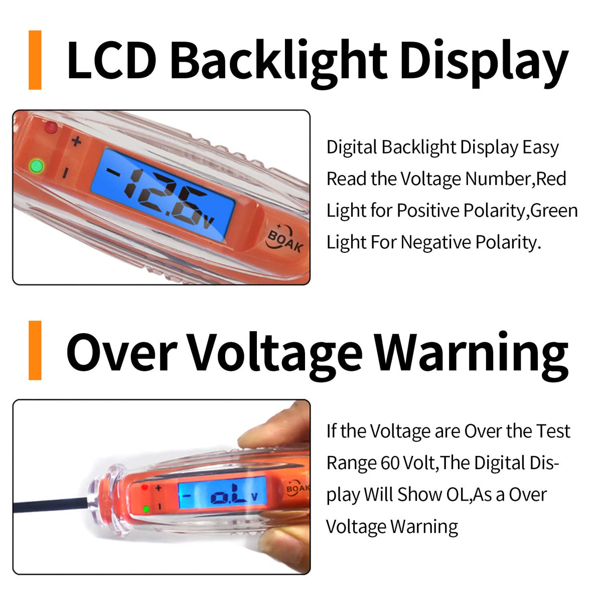 3-60V DC Test Light with Voltage Display and Illumination, Pack of 2 U480