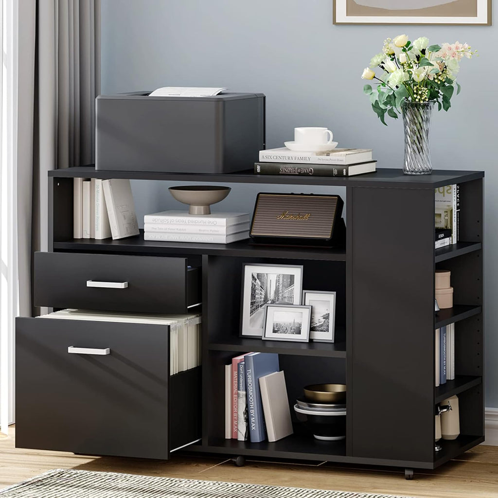 Black 2 Drawer Wood File Cabinet with Wheels E10176