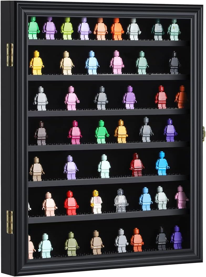 Black Wall Mount Display Case with UV Protected Lockable Removable Shelves Z702655