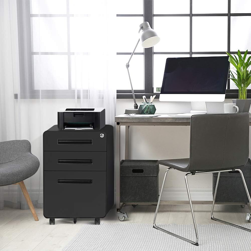 3 Drawer Rolling Locking File Cabinet on Wheels, Gray O106927
