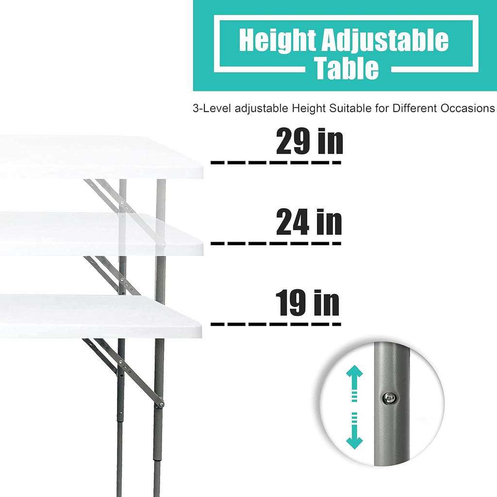 4 Foot Lightweight Adjustable Height Folding Table White Granite B69553