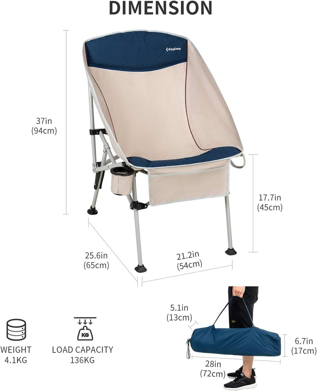 Folding Camping Chair with Cup Holder & Carry Bag Z926395