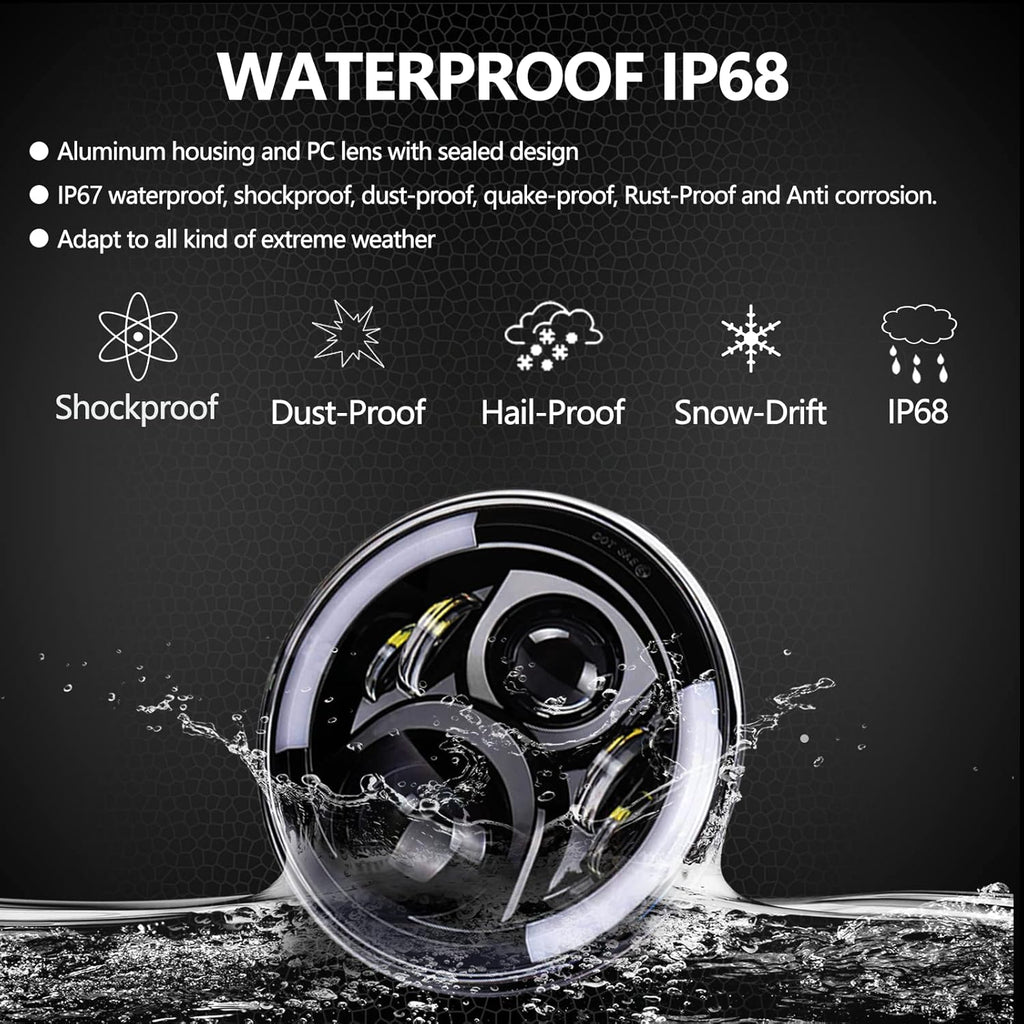 7Inch Round LED Motorcycle Headlights with Housing Bucket Mount Bracket B1613