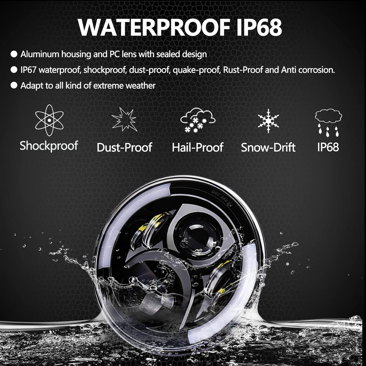 7Inch Round LED Motorcycle Headlights with Housing Bucket Mount Bracket B1613