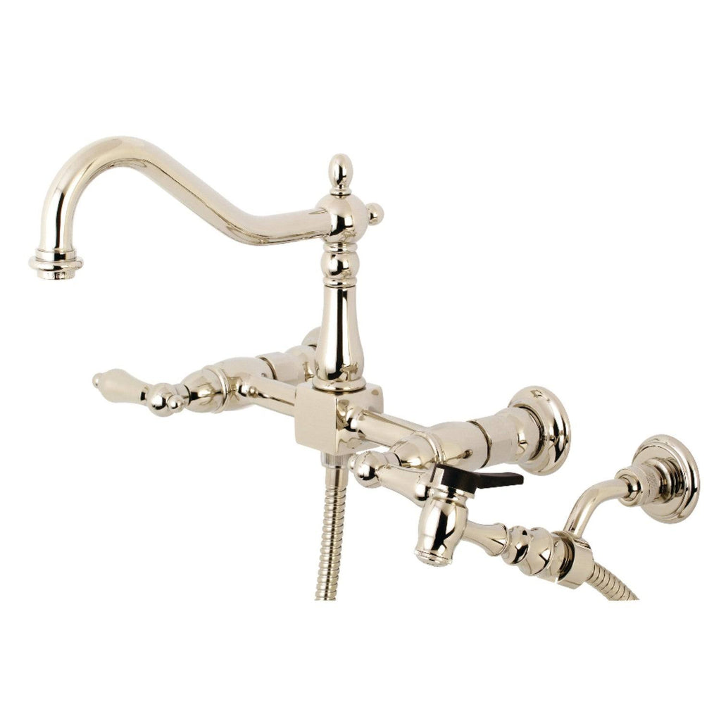 Polished Chrome Two-Handle Wall Mount Kitchen Faucet with Sprayer B197