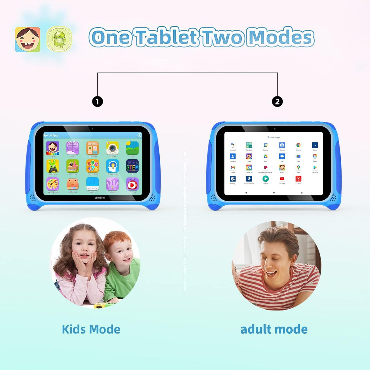 7 inch Kids Tablet Android 11 32GB 2GB RAM Blue Pack of 2 A9787
