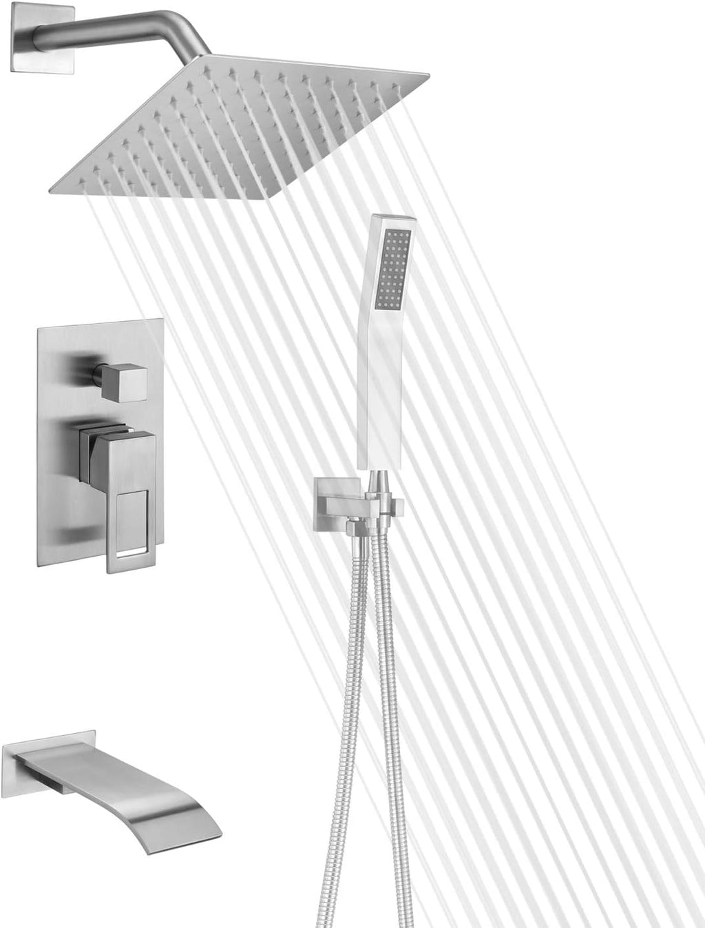 Matte Black Shower Faucet Set with Tub Spout and Handheld Shower Head X327518