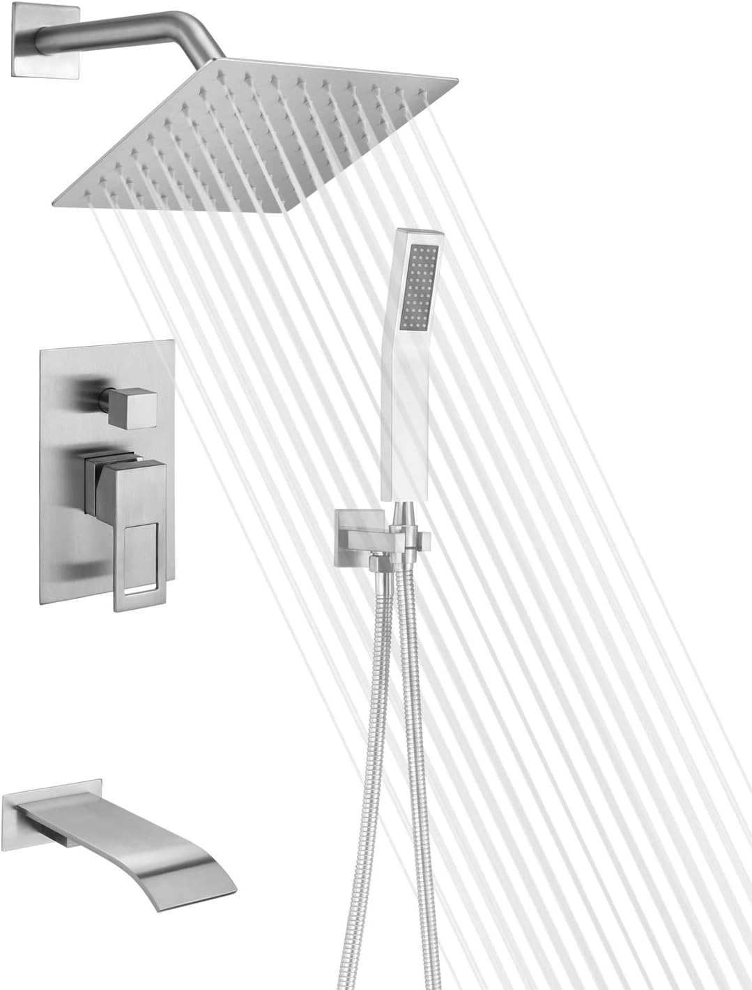 Matte Black Shower Faucet Set with Tub Spout and Handheld Shower Head X327518