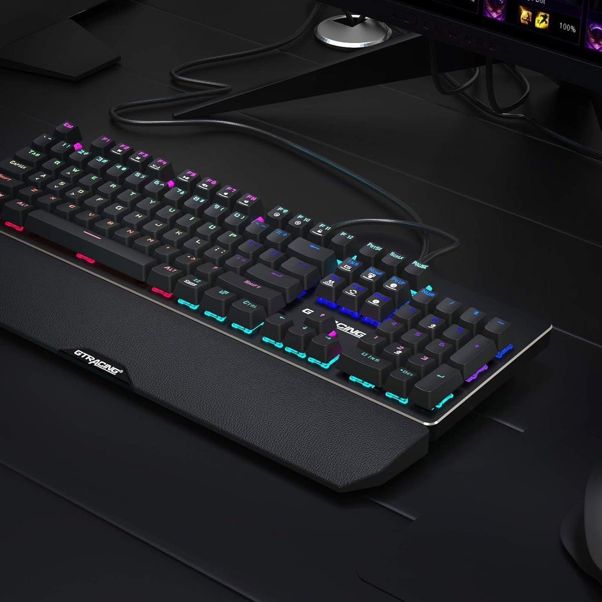 Mechanical Gaming Keyboard with Wrist Rest, RGB Lighting T71586