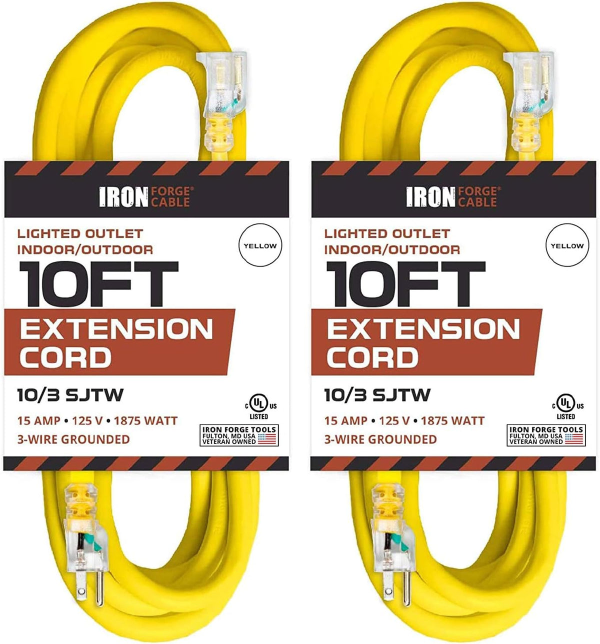 2 Pack of 25 Foot Lighted Outdoor Extension Cord 10 Gauge X43364