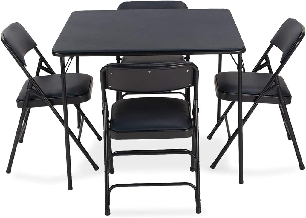 Beige 5 Pieces Folding Card Table and Folding Chair Set V8249
