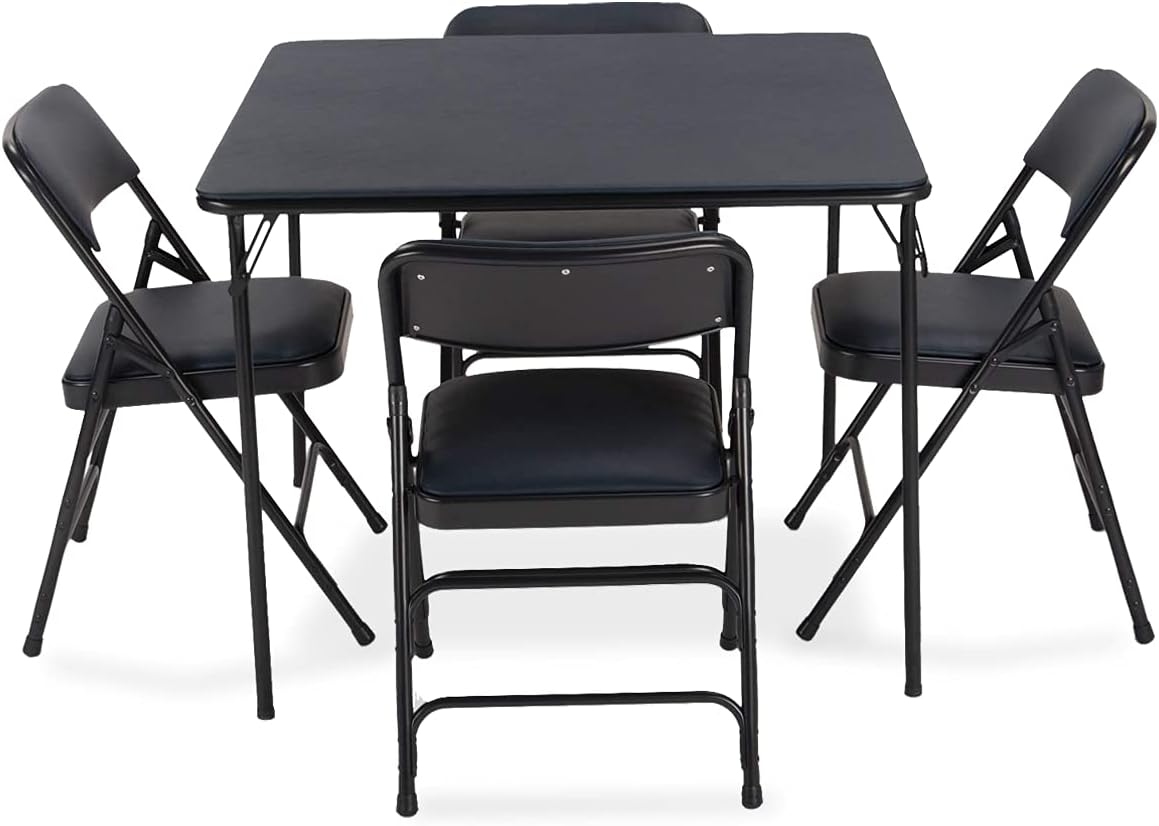 Beige 5 Pieces Folding Card Table and Folding Chair Set V8249