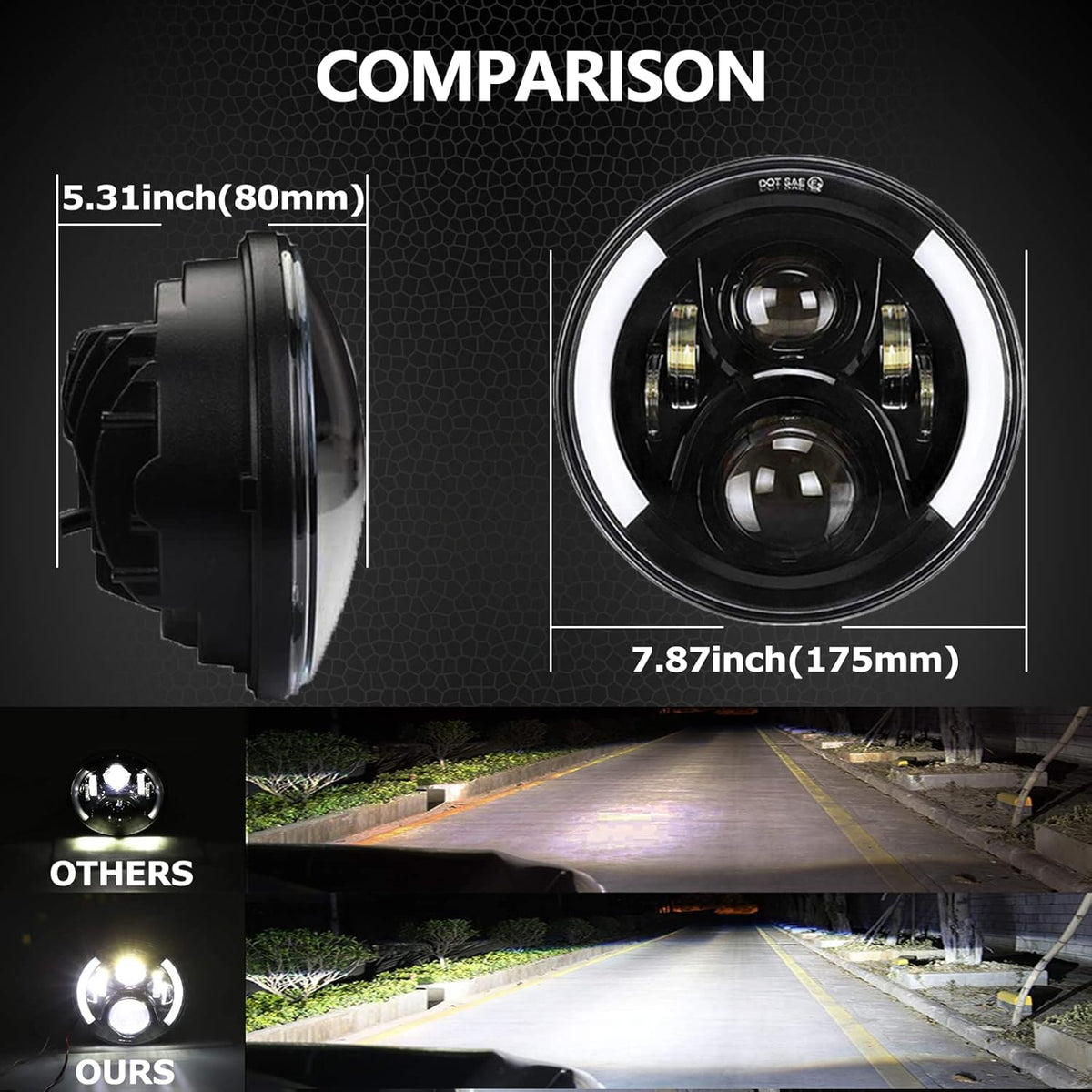 7Inch Round LED Motorcycle Headlights with Housing Bucket Mount Bracket B1613