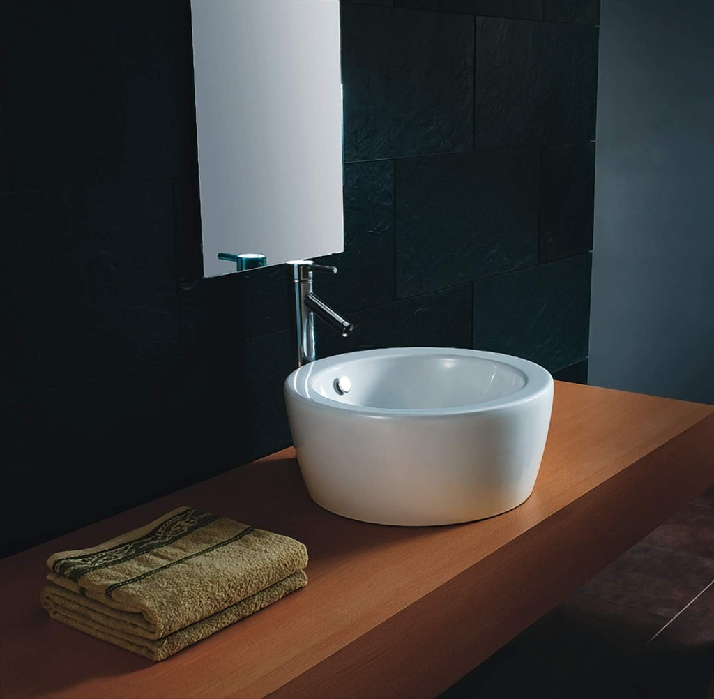 18 Inch Round Ceramic Vessel Sink with Overflow E956