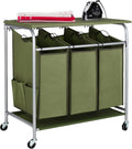 Rolling Laundry Hamper Cart with Ironing Board Top, 3 Section Sorter L536