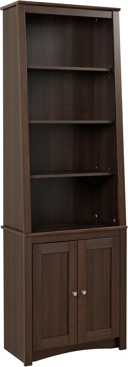 Espresso Tall Slant-Back Bookcase with 2 Doors G5012