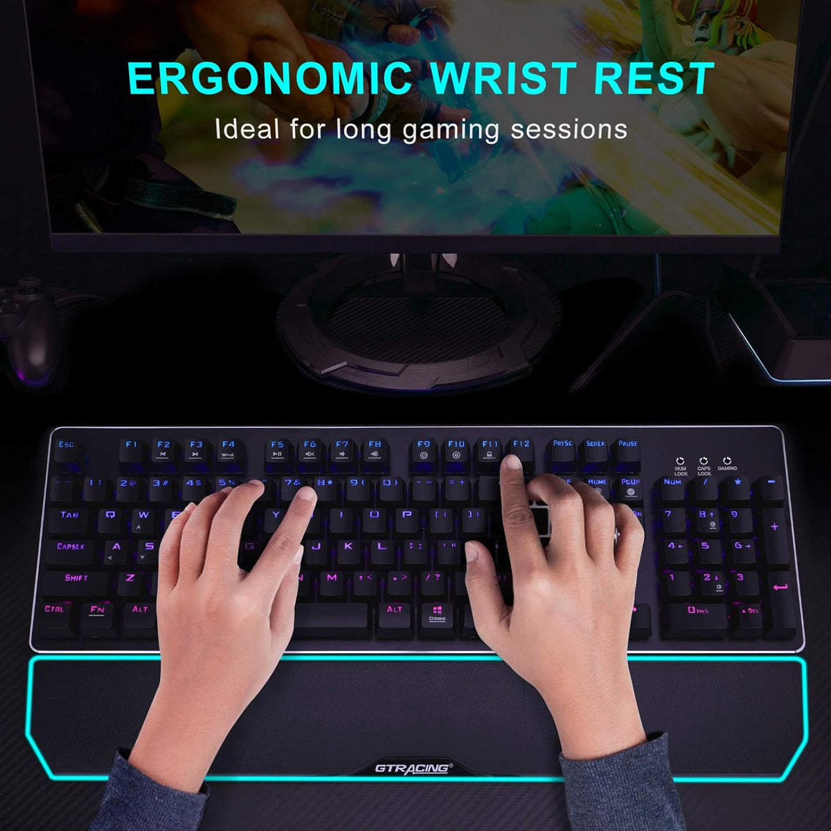 Mechanical Gaming Keyboard with Wrist Rest, RGB Lighting T71586