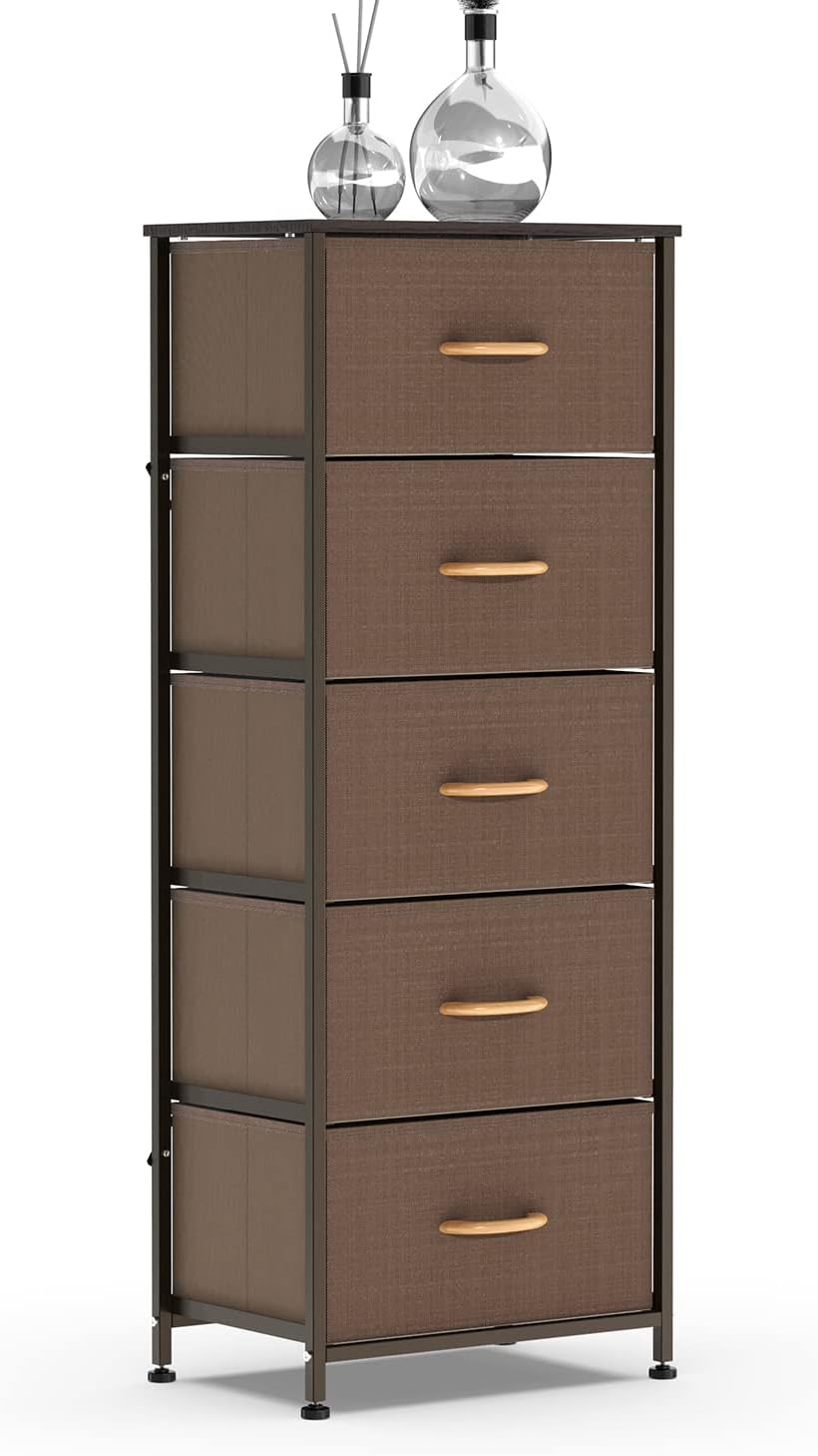 Charcoal 5 Drawer Fabric Dresser Tower R214