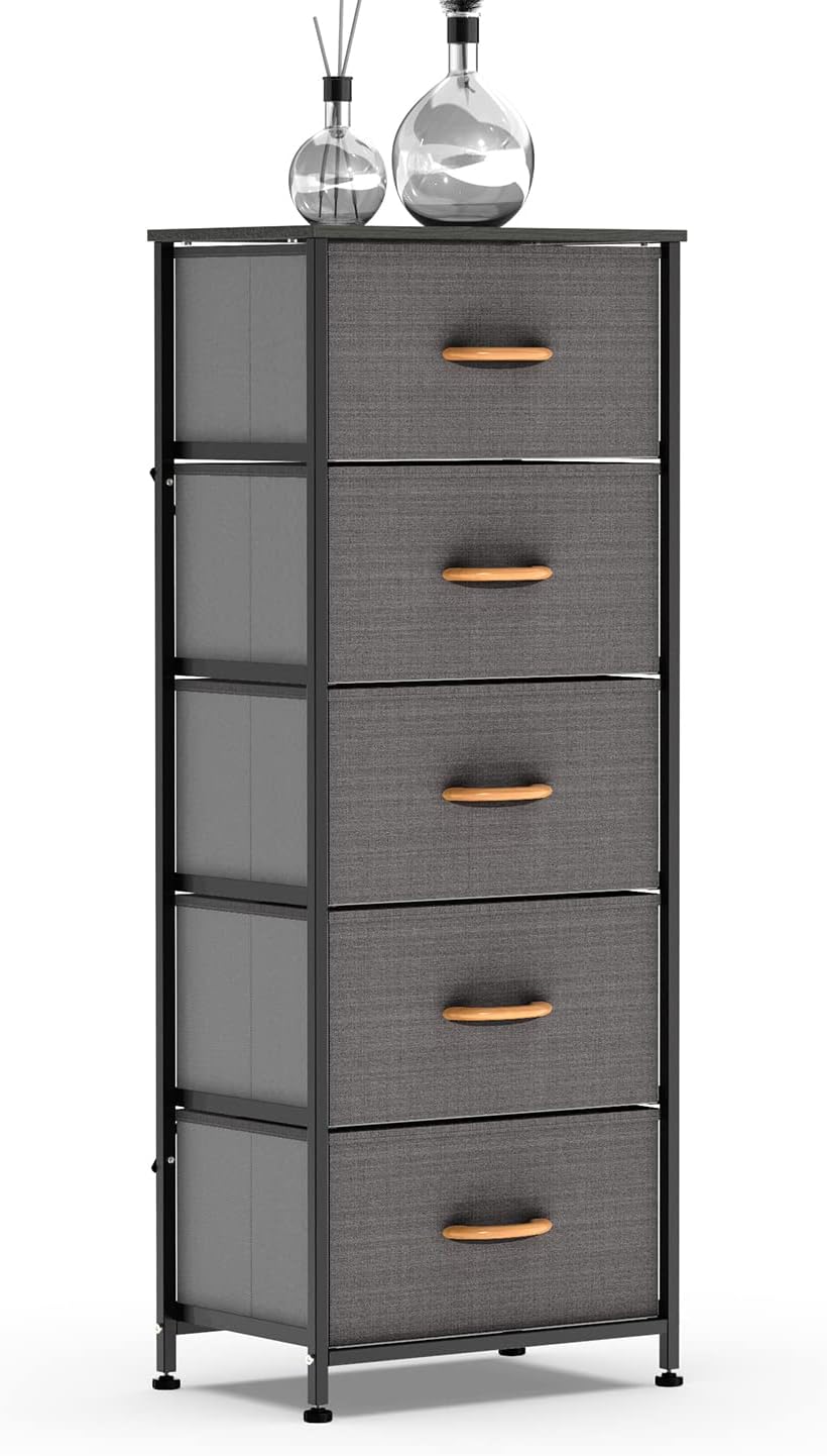 Charcoal 5 Drawer Fabric Dresser Tower R214