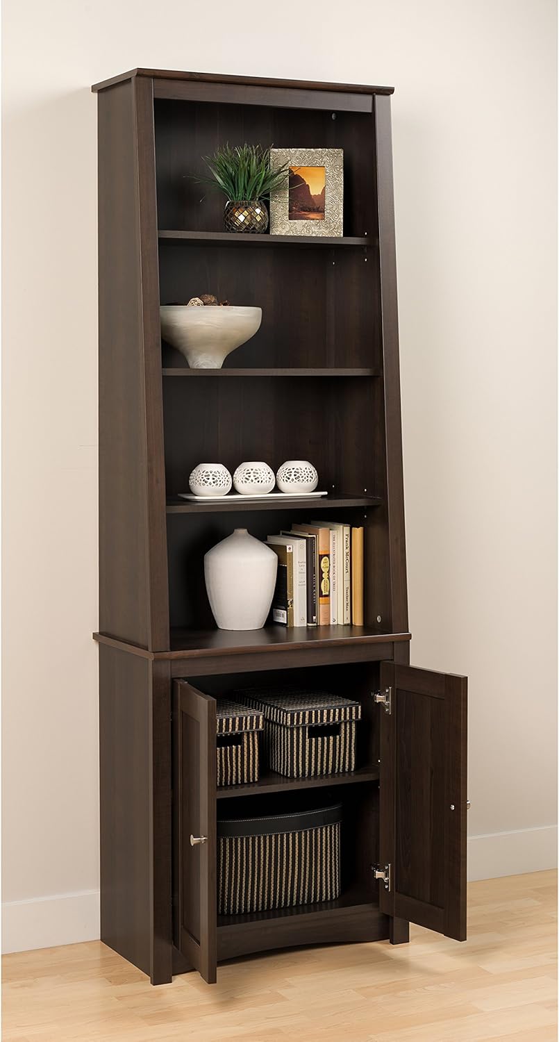 Espresso Tall Slant-Back Bookcase with 2 Doors G5012