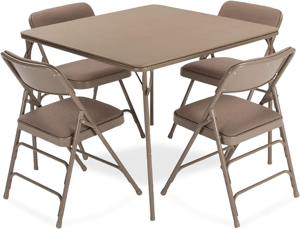 Beige 5 Pieces Folding Card Table and Folding Chair Set V8249