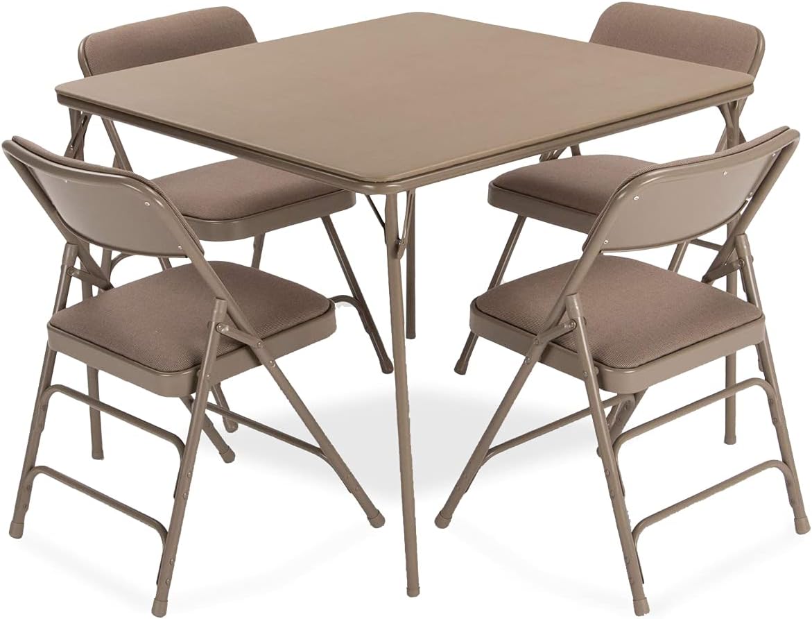 Beige 5 Pieces Folding Card Table and Folding Chair Set V8249