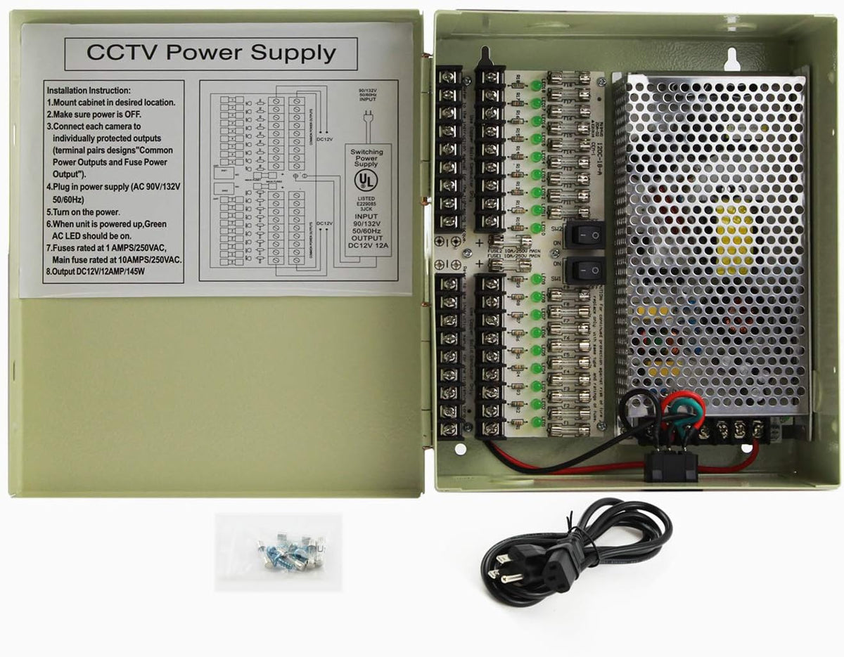 18 Output 29 Amp 12V DC CCTV Power Supply Box Q7219