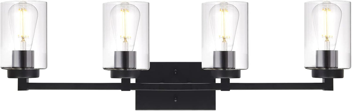 3 Light Matte Black Metal Vanity Light with Clear Glass Shade R3837