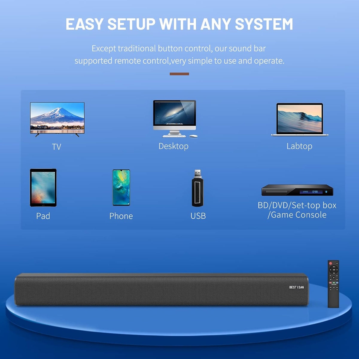 100W Wireless TV Sound Bar with HDMI-ARC C788066