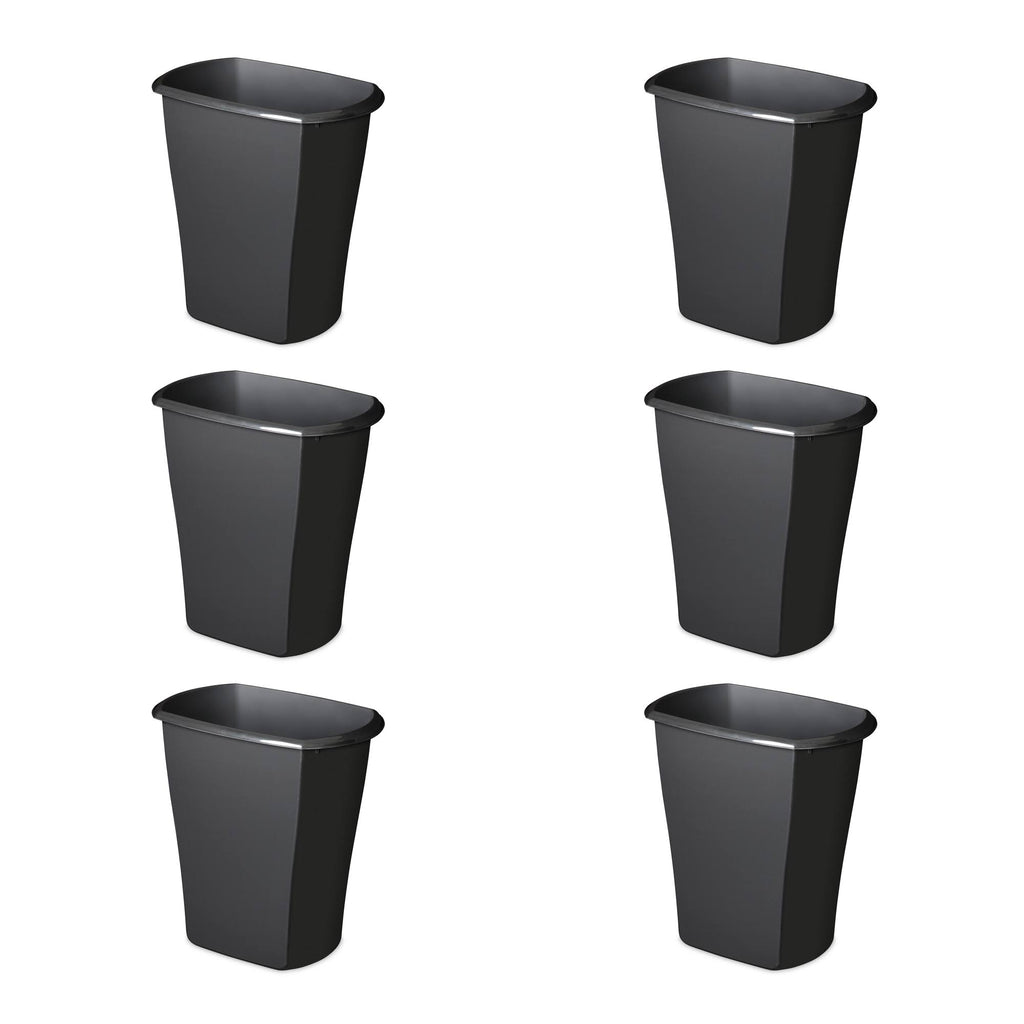10 Gallon Plastic Wastebasket Trash Can, Black (6 Pack) M100