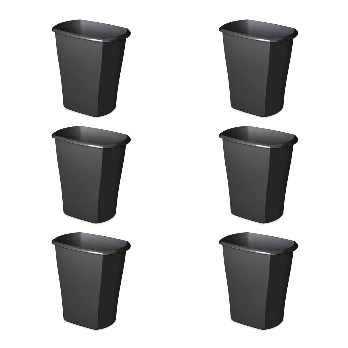 10 Gallon Plastic Wastebasket Trash Can, Black (6 Pack) M100