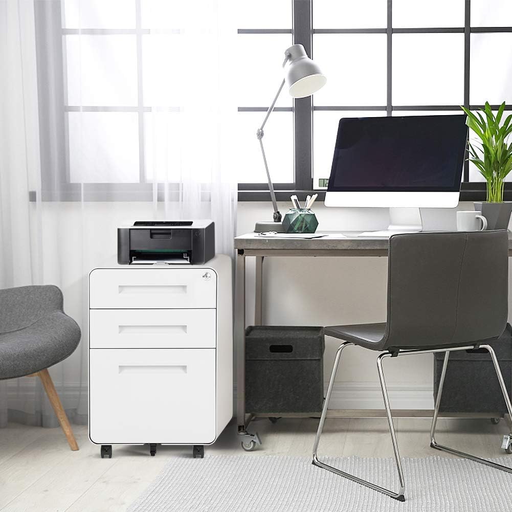 3 Drawer Rolling Locking File Cabinet on Wheels, Gray O106927