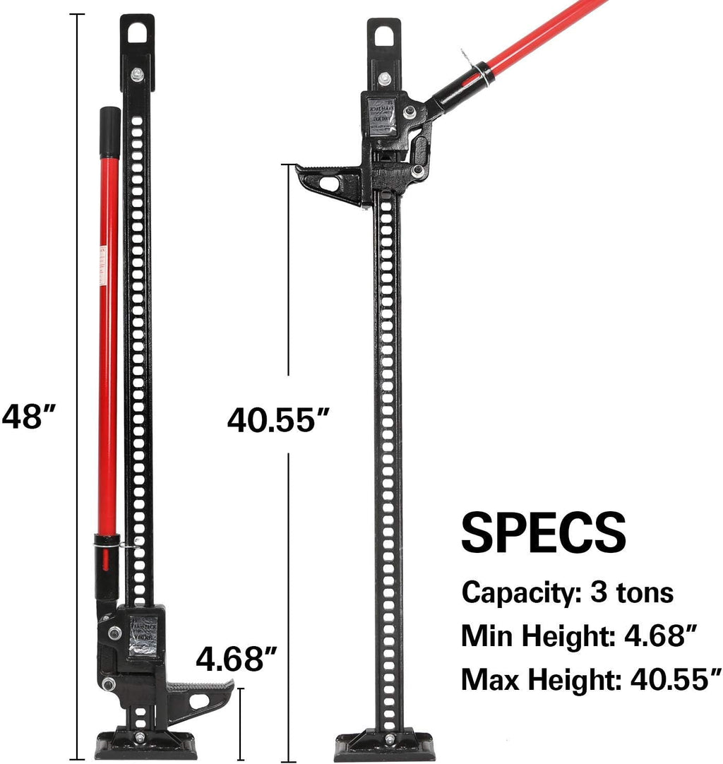 Farm Jack 48 High Lift Jack 3 Tons Capacity Cast Steel Black U1035
