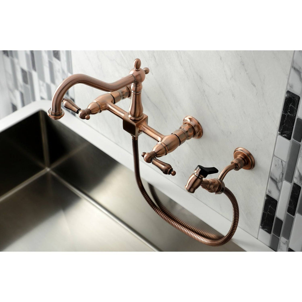 Polished Chrome Two-Handle Wall Mount Kitchen Faucet with Sprayer B197