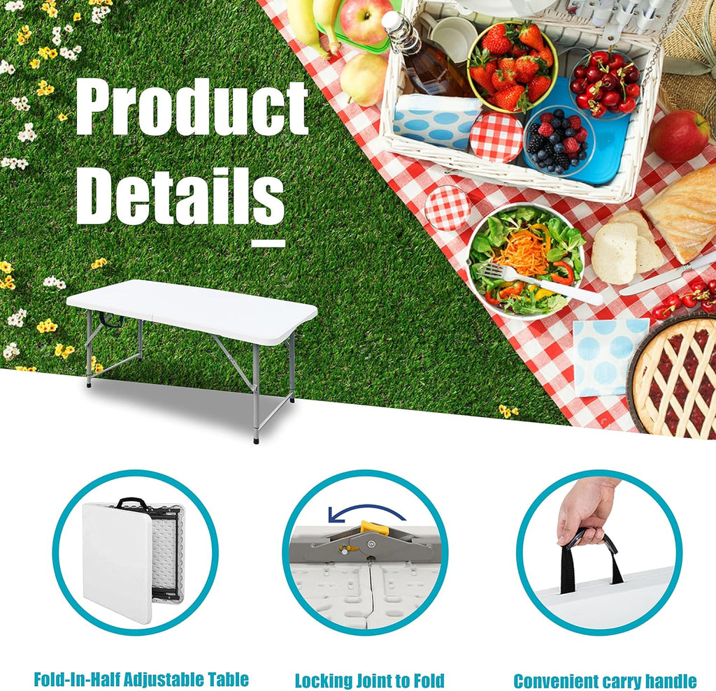 4 Foot Lightweight Adjustable Height Folding Table White Granite B69553