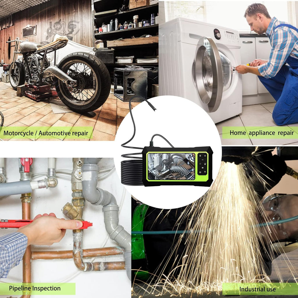 Dual Lens Video Endoscope Camera with Lights, 1080P Borescope Inspection Camera, 8 mm IP67 Waterproof, 16.5FT Semi-Rigid Cable, 32GB Card J626