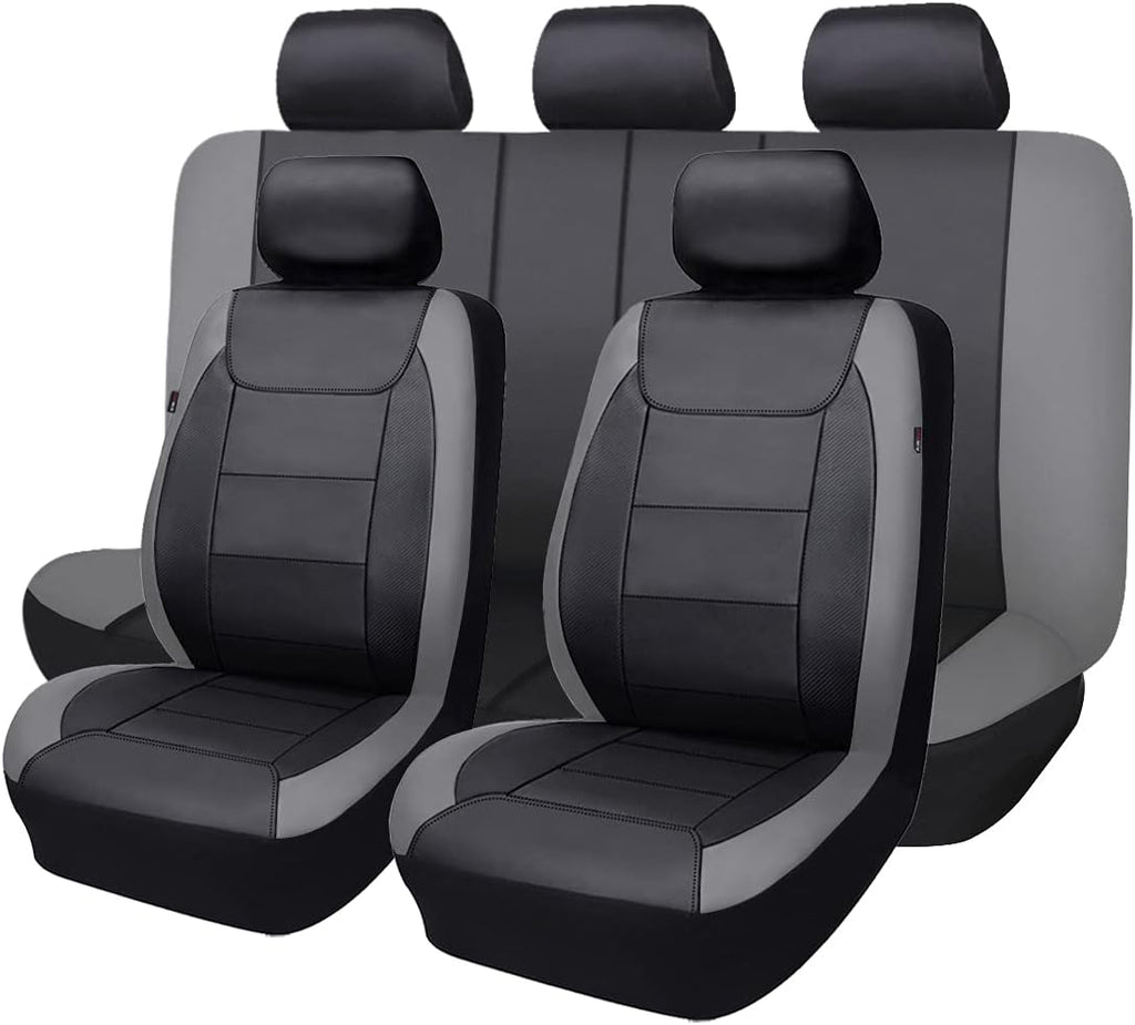 Gray Black Faux Leather Car Seat Covers Full Set S49803