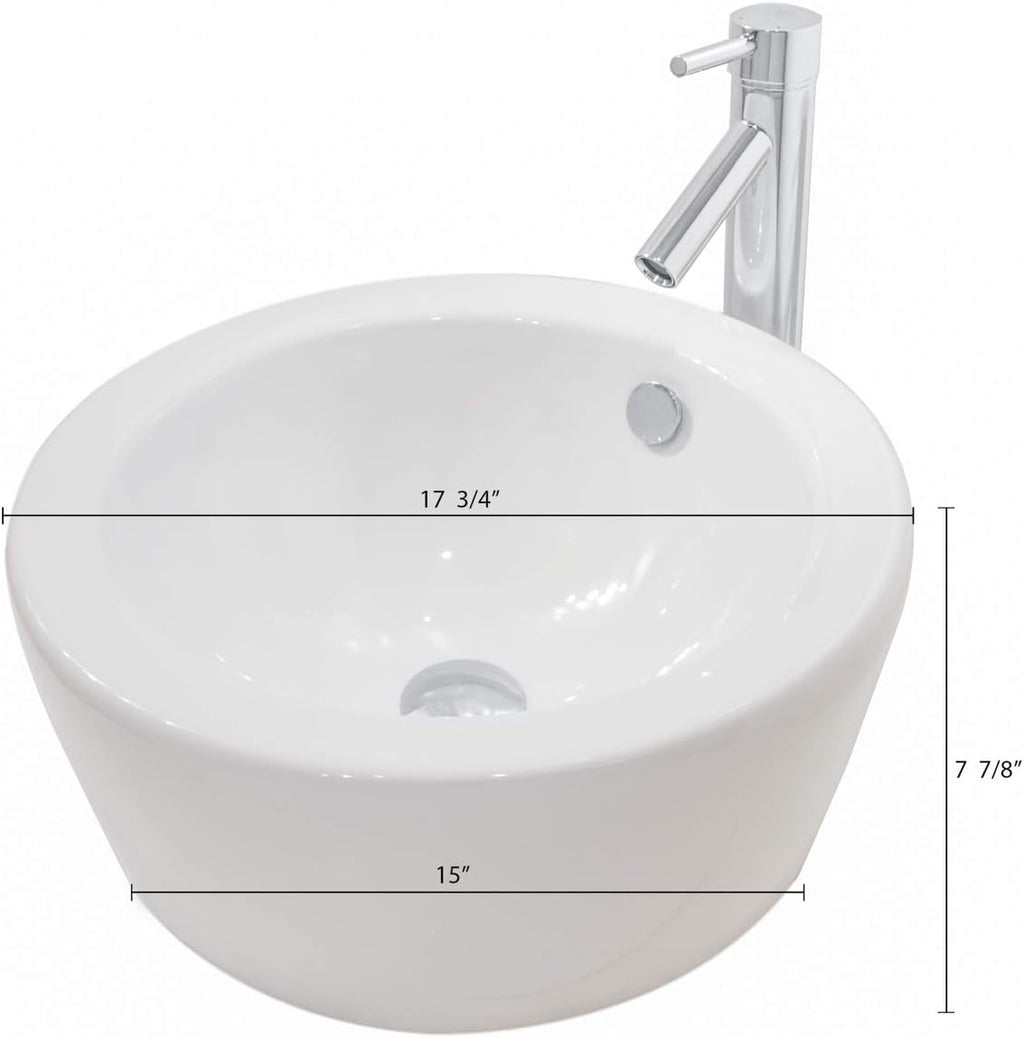 18 Inch Round Ceramic Vessel Sink with Overflow E956