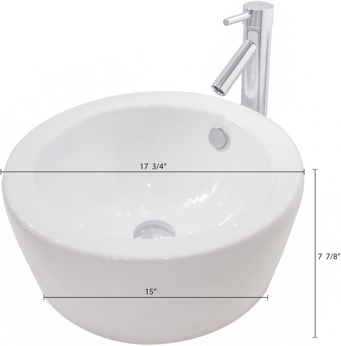 18 Inch Round Ceramic Vessel Sink with Overflow E956
