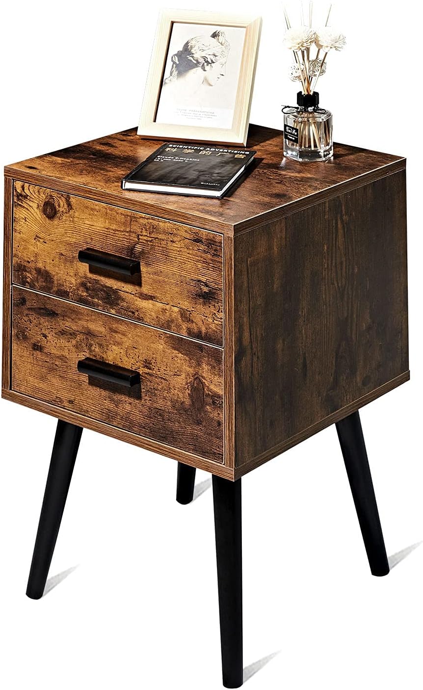 Wooden Night Stand with 2 Drawers Storage Cabinet Q361