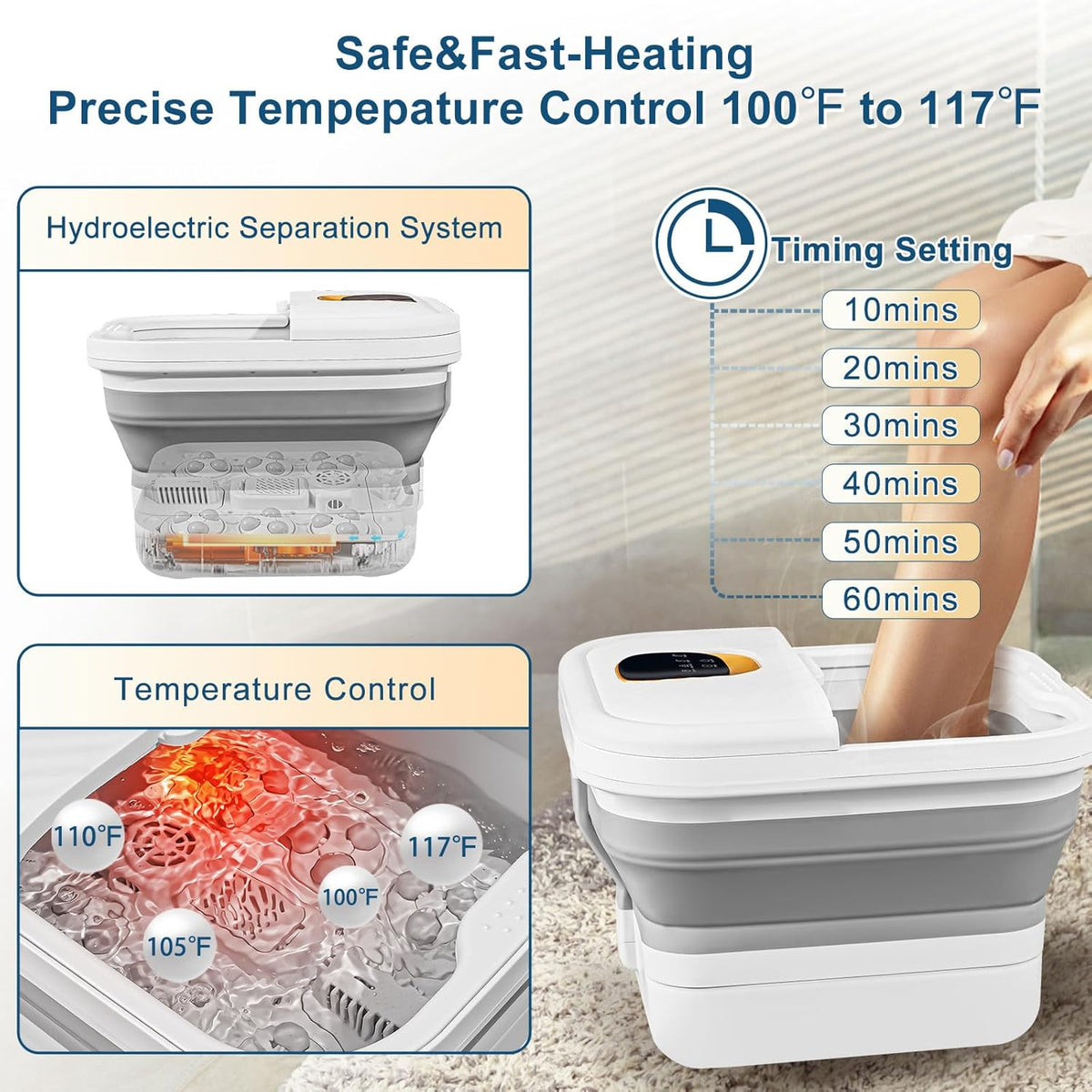 Collapsible Foot Spa Bath with Heat and Massager T45544