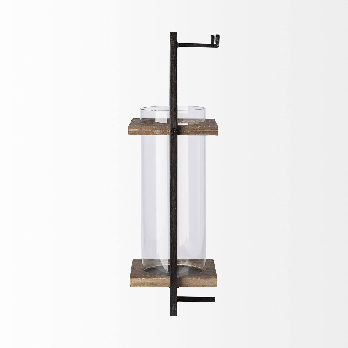 Black Metal Brown Wood Wall Mounted Candle Holder X443