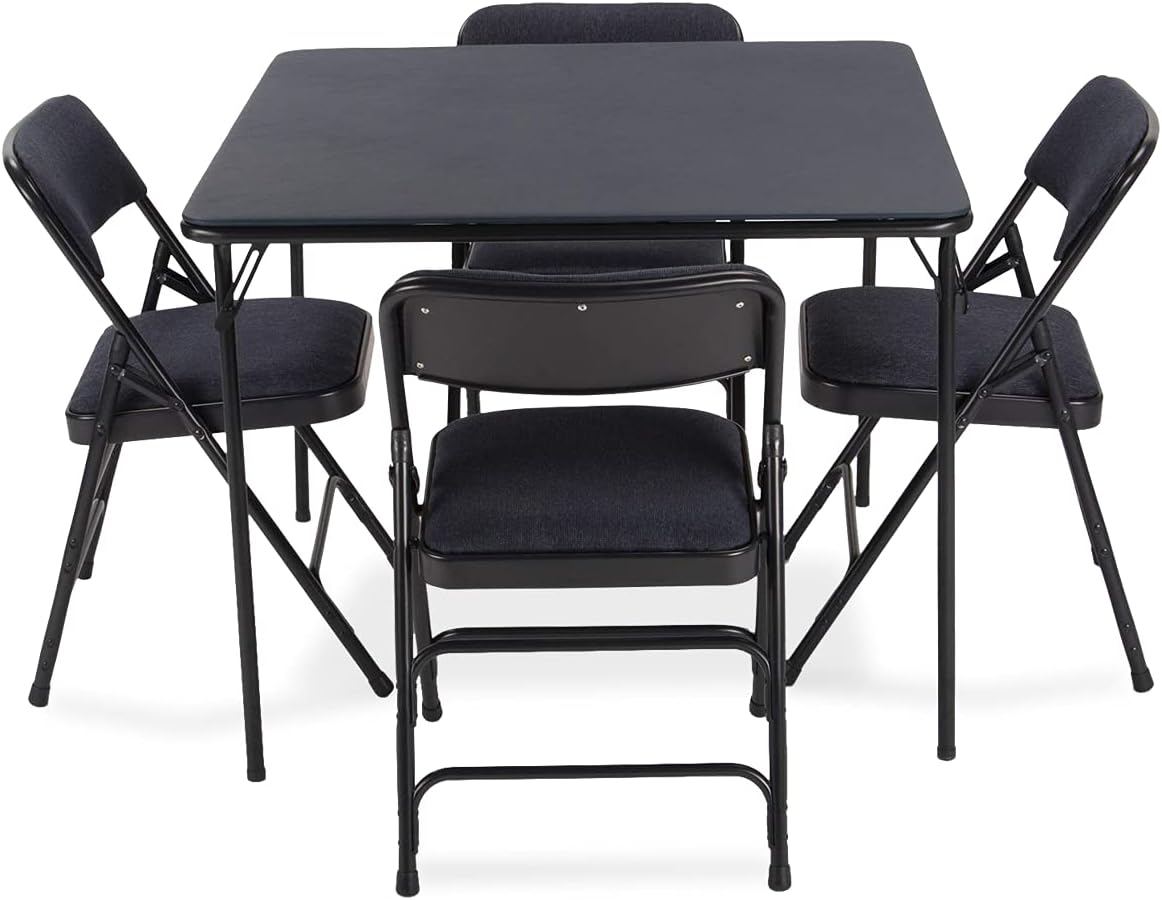 Beige 5 Pieces Folding Card Table and Folding Chair Set V8249
