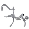 Polished Chrome Two-Handle Wall Mount Kitchen Faucet with Sprayer B197