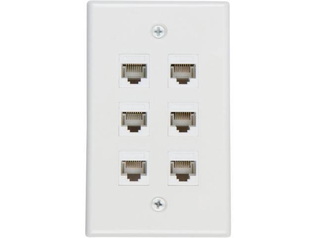 6 Port Cat6 Wall Plate, Female-Female, Pack of 10, White J544
