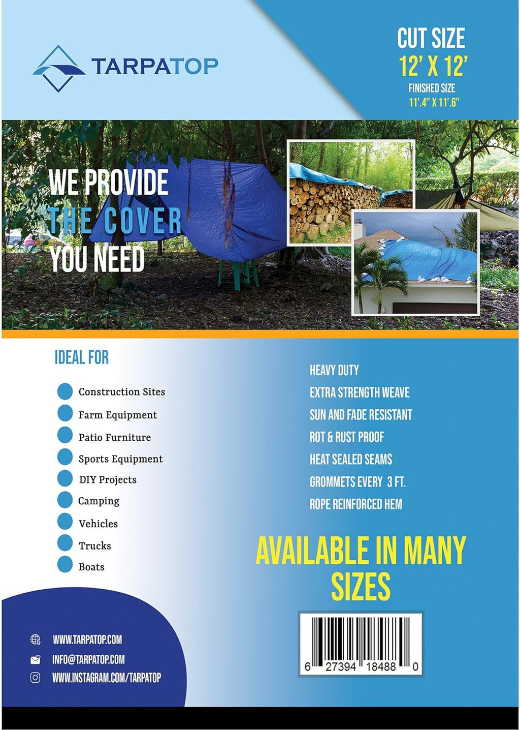 30X40 Waterproof Multi-Purpose Poly Tarp Blue H52081
