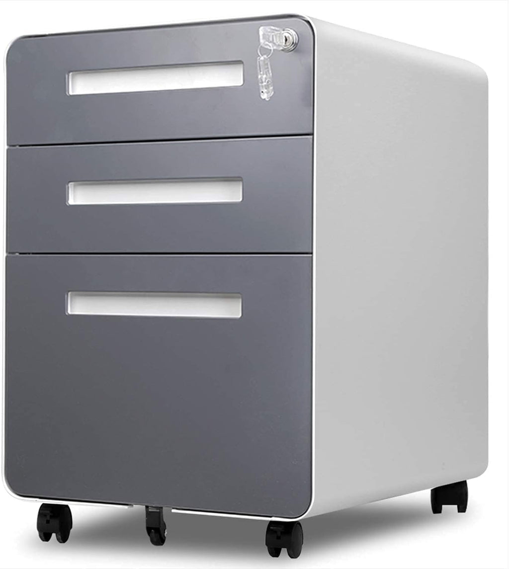 3 Drawer Rolling Locking File Cabinet on Wheels, Gray O106927