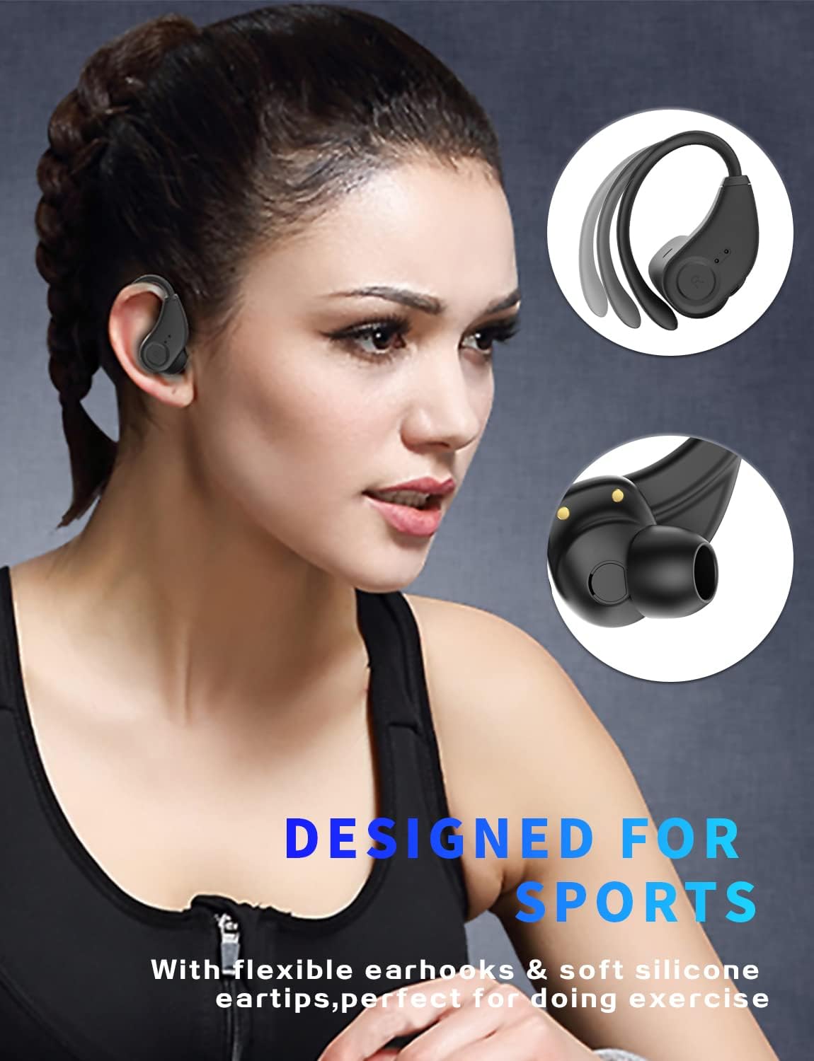 Black Wireless Earbuds with LED Display Charging Case Pack of 2 H349