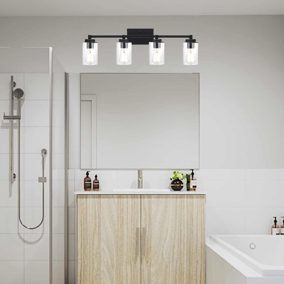 3 Light Matte Black Metal Vanity Light with Clear Glass Shade R3837